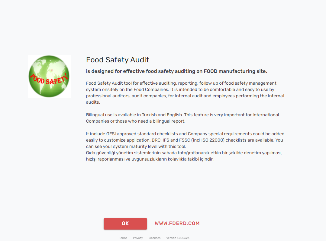 screenshot of Food Safety Audit